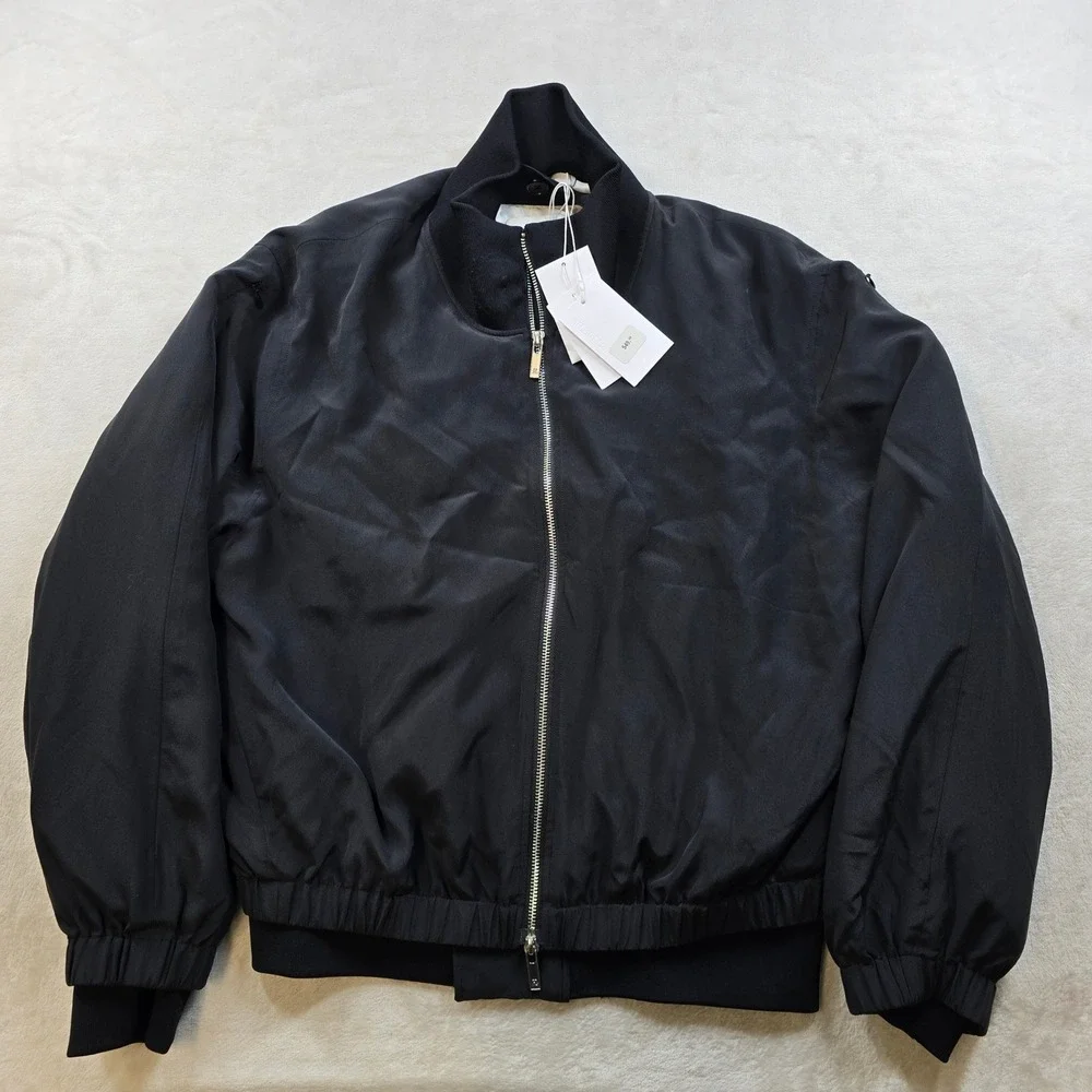 Helmut Lang Zip Bomber Jackets Mens Medium Black 2 In 1‎ Jacket Silk $1295 NEW